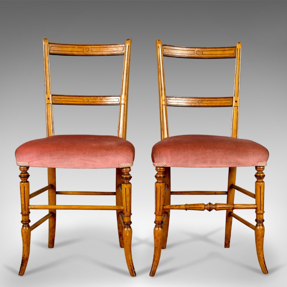 Pair of Antique Chairs, Upholstered, Victorian, English, Walnut, Side Circa 1880
