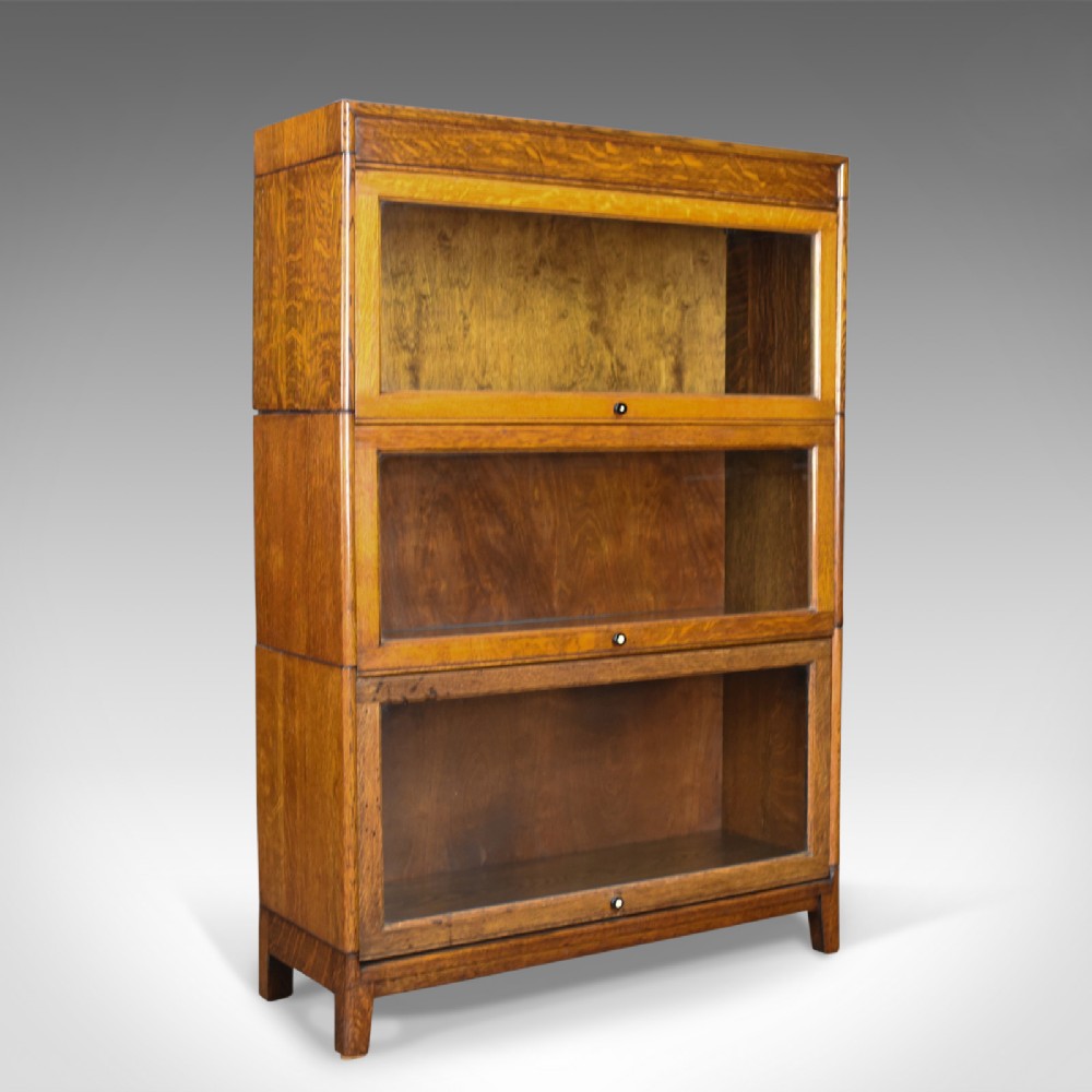 Antique Bookcase Three Section Glazed Globe Wernicke Taste Barristers Circa 1910