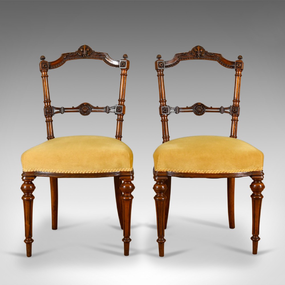 Pair of Antique Chairs, English, Walnut, Aesthetic Period, Side, Circa 1880