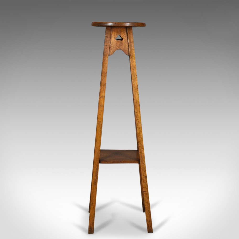 Antique Plant Stand, Arts & Crafts, Torchere, Liberty Taste, Oak, Circa 1910