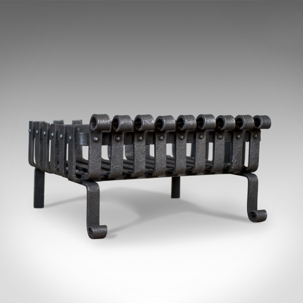 Antique Fire Basket, Victorian Fireplace Grate, Iron Circa 1900