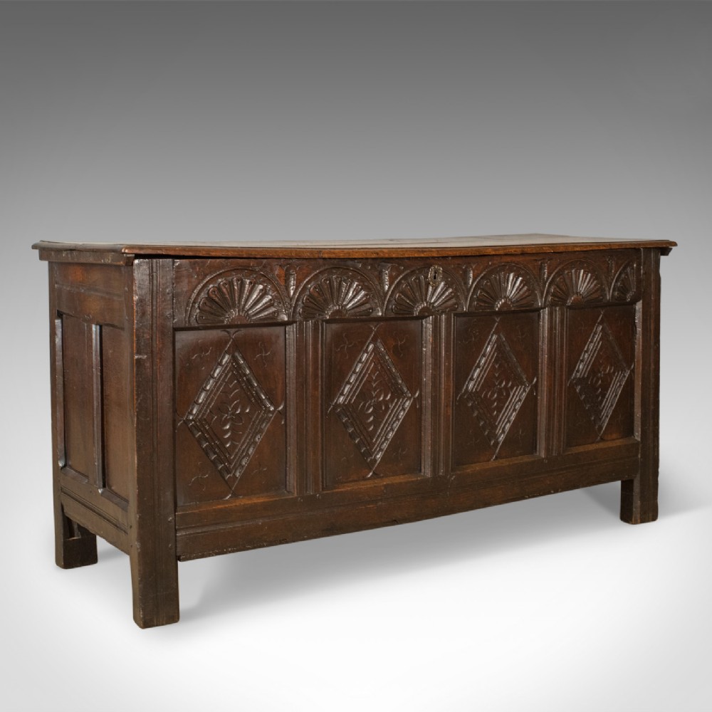 Antique Coffer, Large, English Oak, Joined Chest, Charles II Trunk, Circa 1680