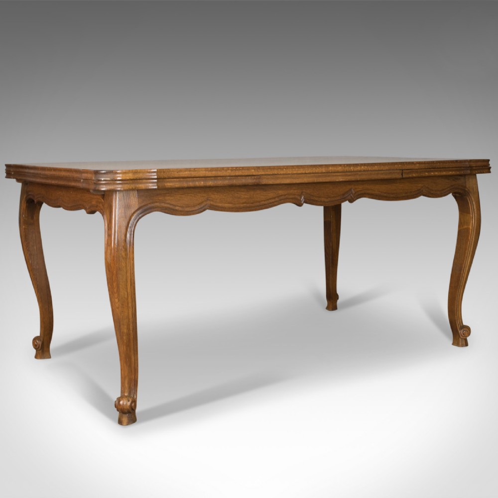 Antique Dining Table, Oak, Draw Leaf, Extending, French Parquet Seats Ten c.1920