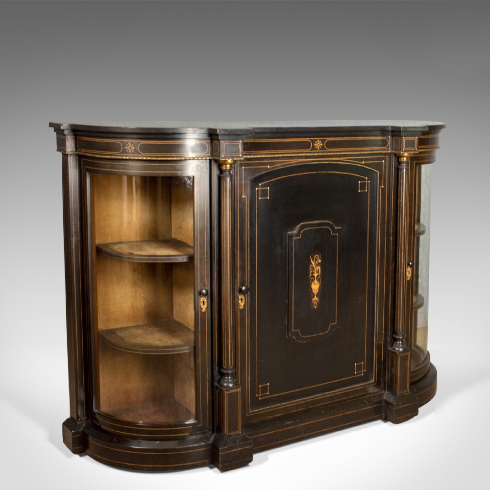 Antique Credenza, English Victorian Ebonised Cabinet, Classical Overtones c.1850