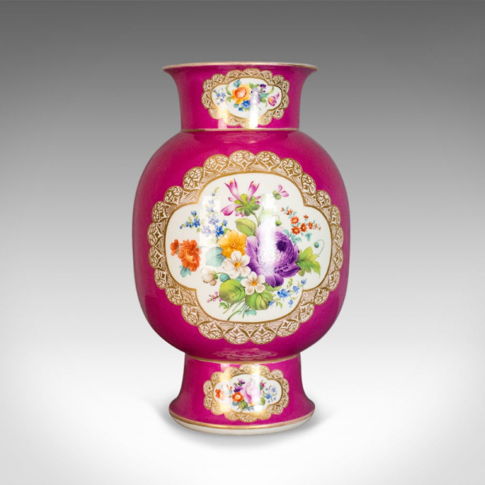 Antique Vase, Large, German, Porcelain, Flower, AR, Ceramics Late 19th Century