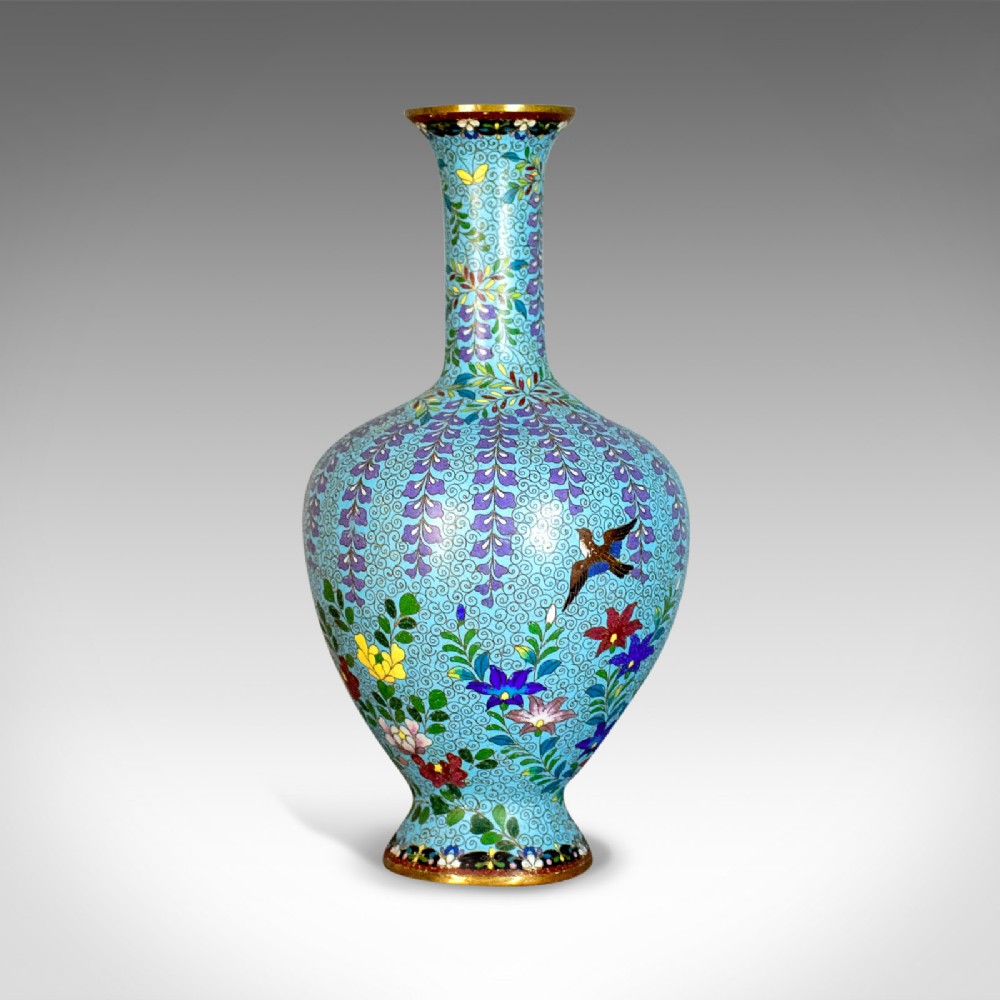 Antique Baluster Vase, Japanese, Cloisonné, Stem, Meiji Era, Circa 1900