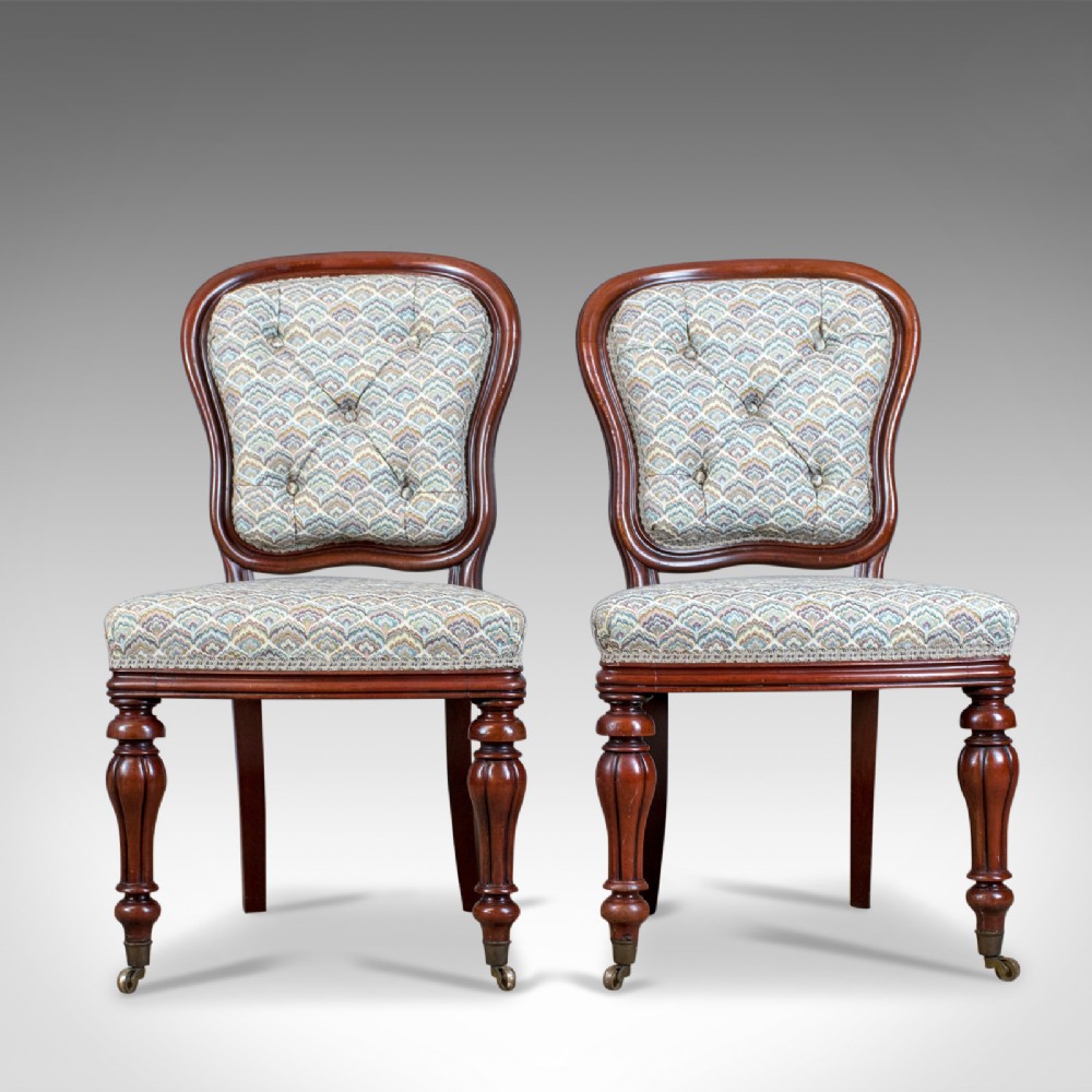 Antique Pair of Chairs, William IV, Mahogany, Button Back, Parlour, Side c.1835