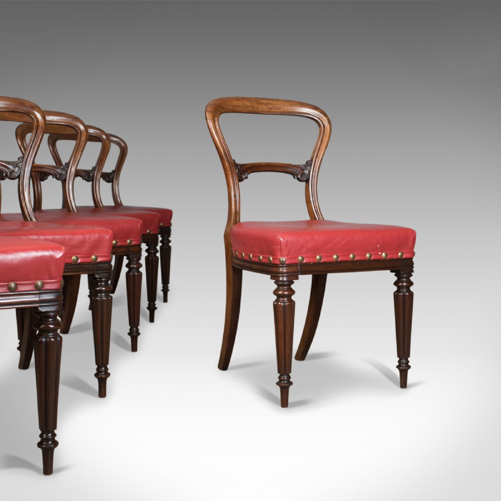 Set of Six Antique Dining Chairs, Leather, William IV, Buckle Back, Circa 1830