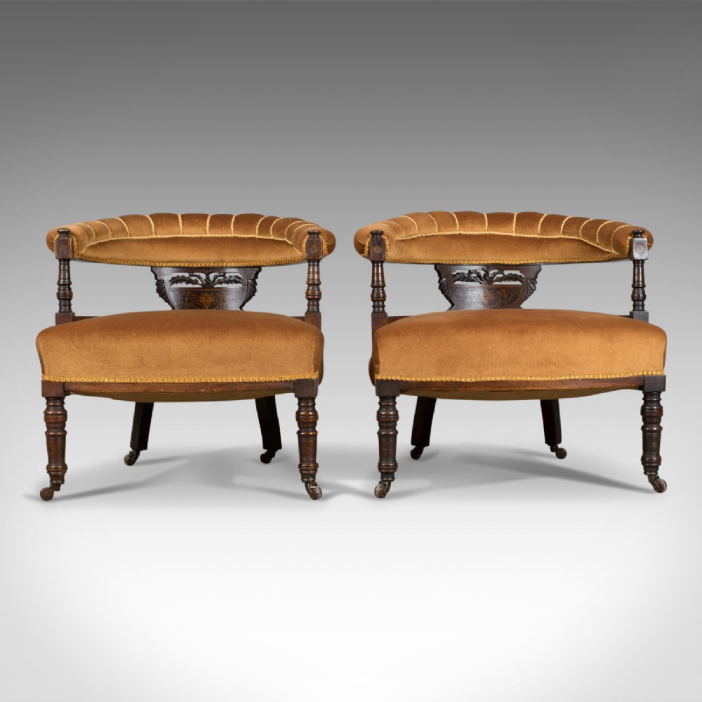 Pair of Antique Salon Chairs, English, Victorian, Bedroom, Armchair, Classical