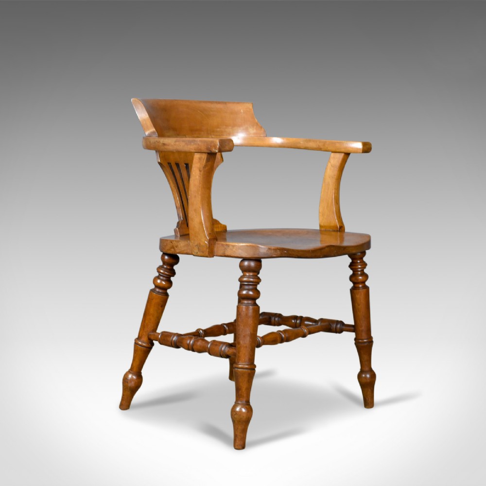 Antique Bow-Back Armchair, English, High Wycombe, Elm, Smokers, Captains c.1900