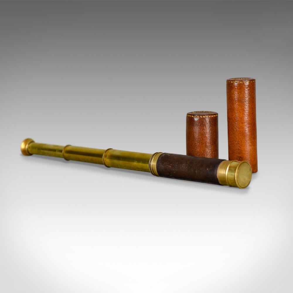 Antique Telescope, Three Draw Pocket Refractor in Leather Case, Circa 1880