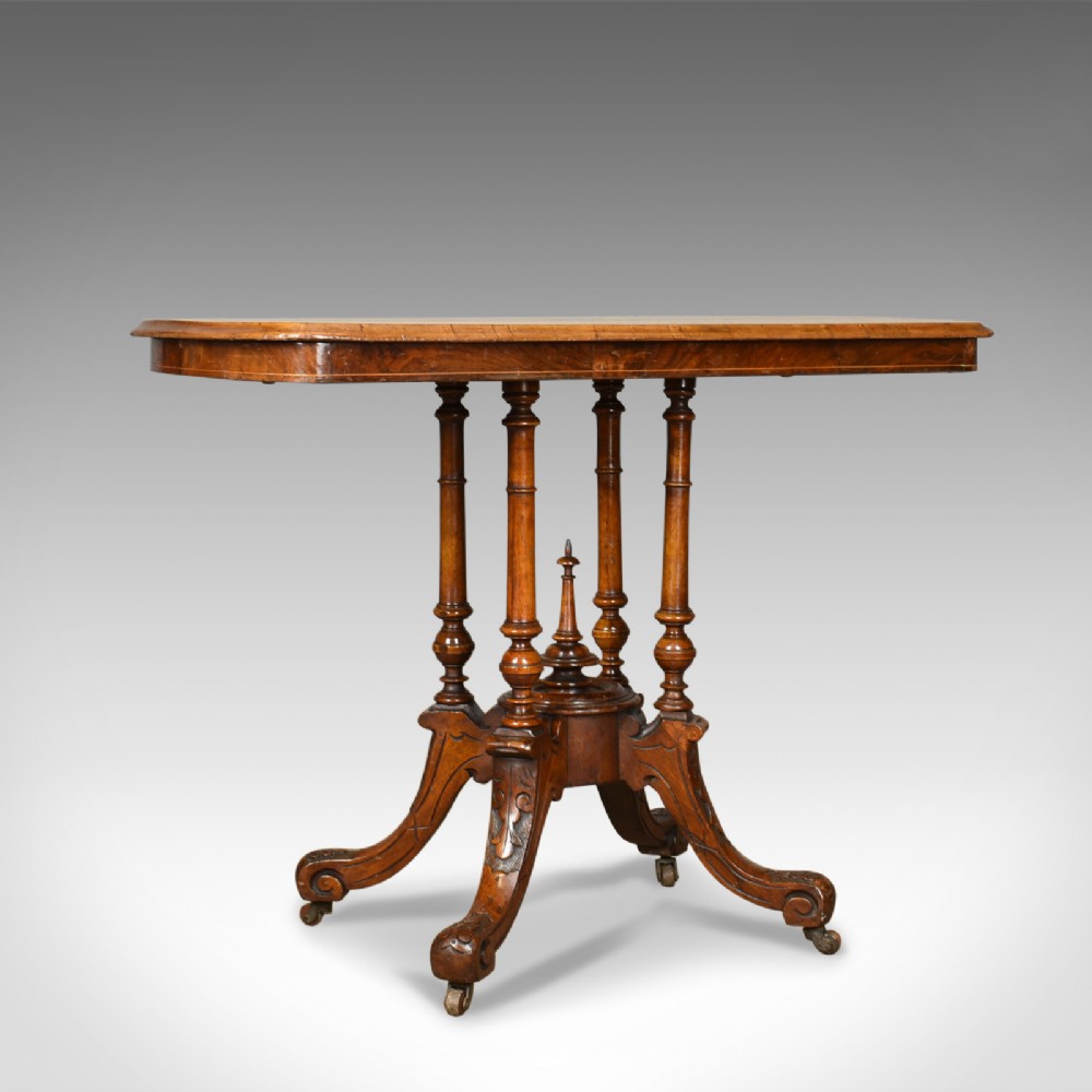 Antique Side Table, English, Victorian, Lamp, Burr Walnut, Circa 1870