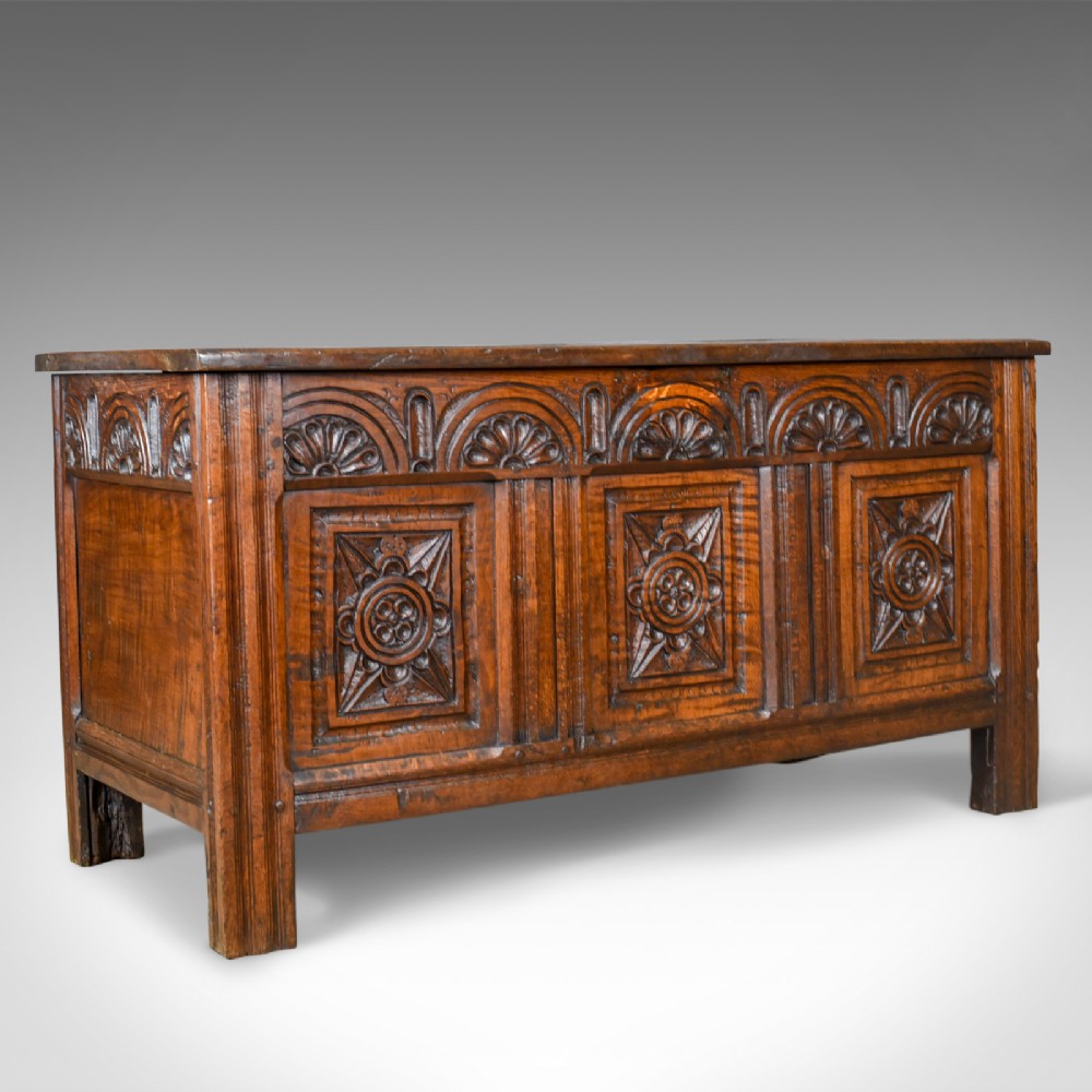 Antique Coffer, English Oak Joined Chest, William III, Queen Anne, Circa 1700