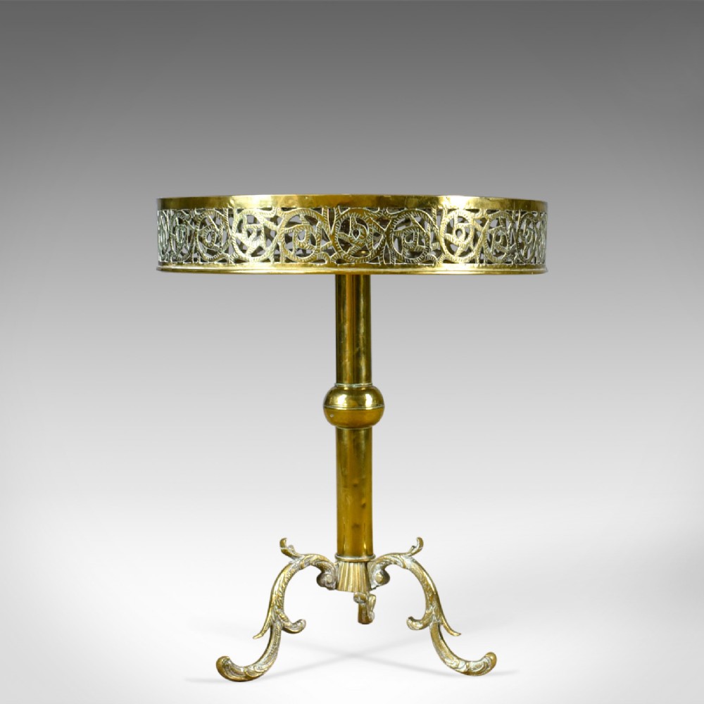 Antique Lamp Table, Edwardian, Circular, Brass, Side, Berber Circa 1910