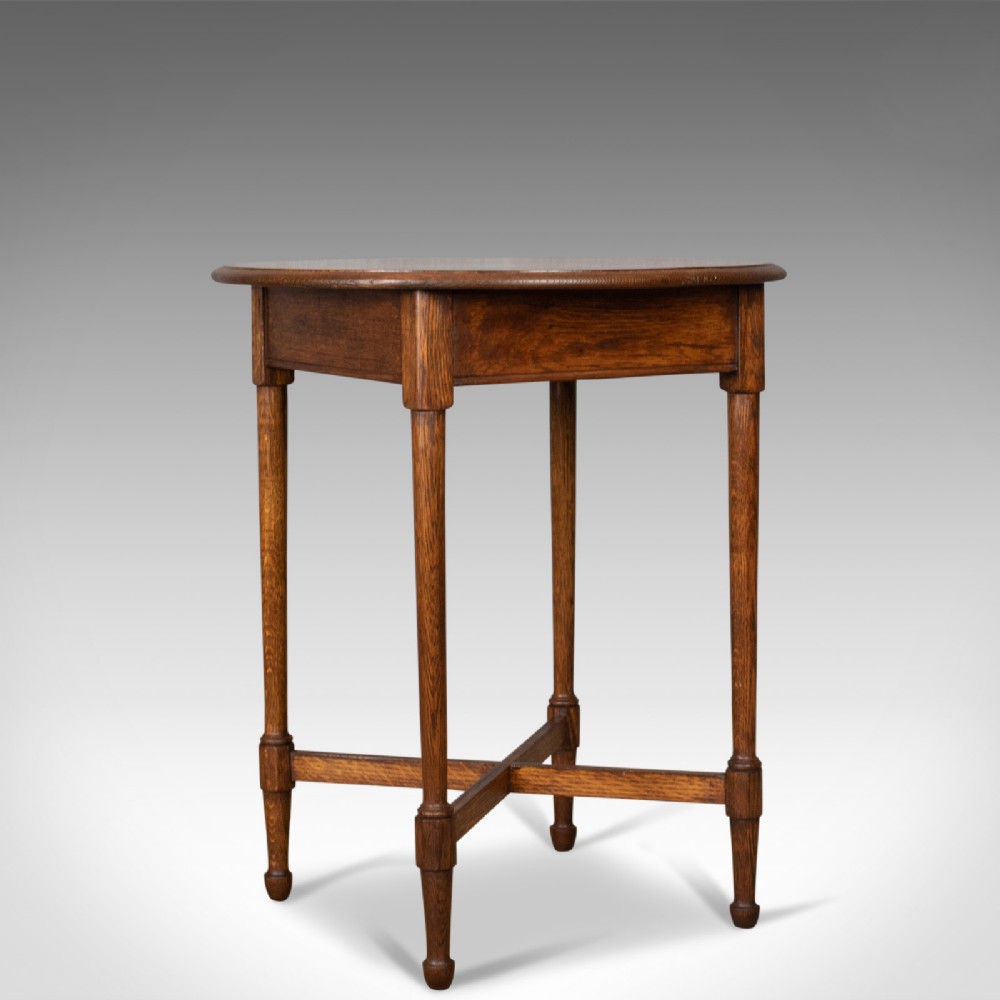 Antique Side Table, English, Edwardian, Oak, Lamp, Circa 1910