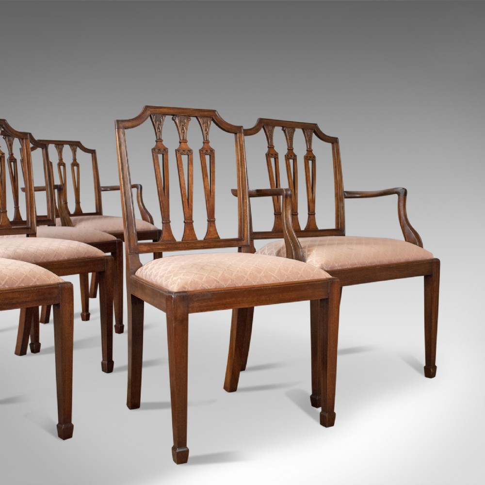 Set of Six Antique Dining Chairs, Mahogany, Victorian, Sheraton Revival c.1900