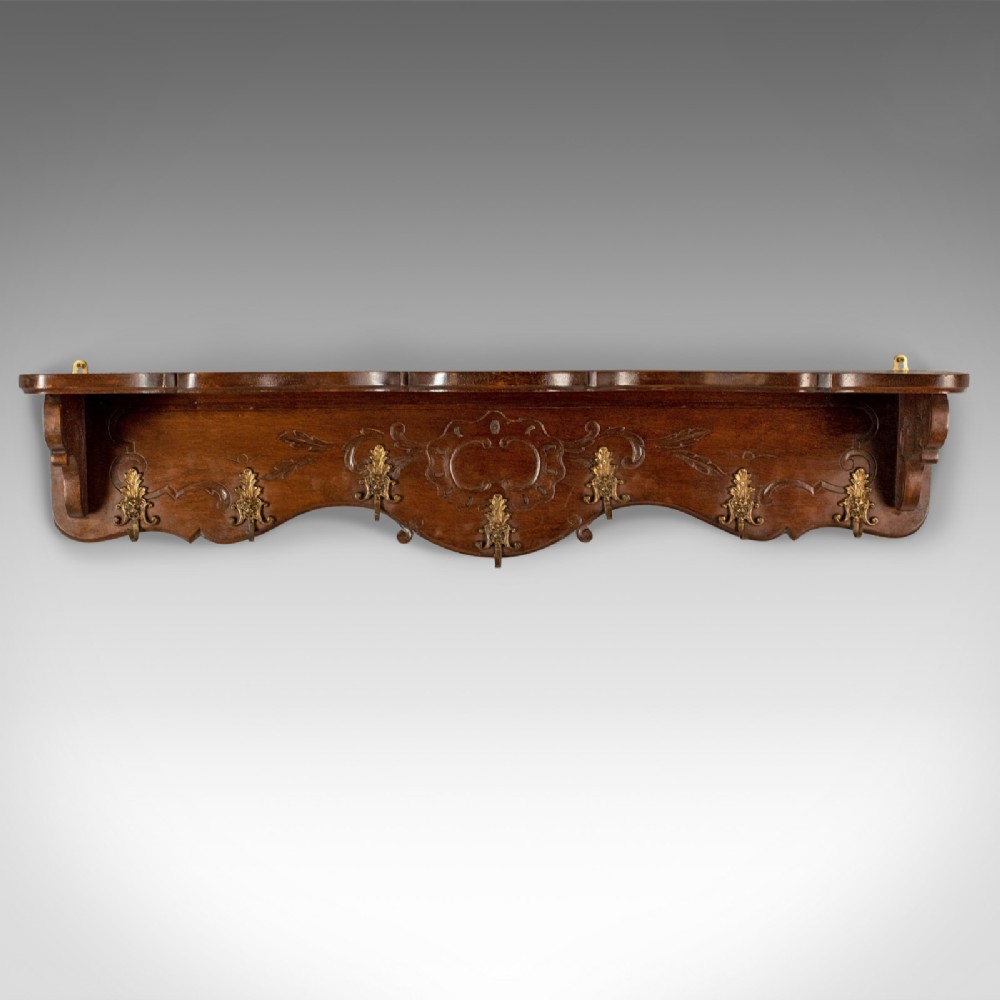 Antique Set of Coat Hooks, Edwardian, Wall Mounted, Hall Shelf, Walnut c.1910
