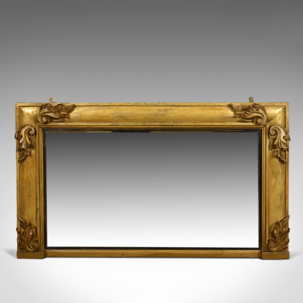 Antique Overmantel Mirror, English, Georgian, Wall, Giltwood, Gesso, Circa 1800