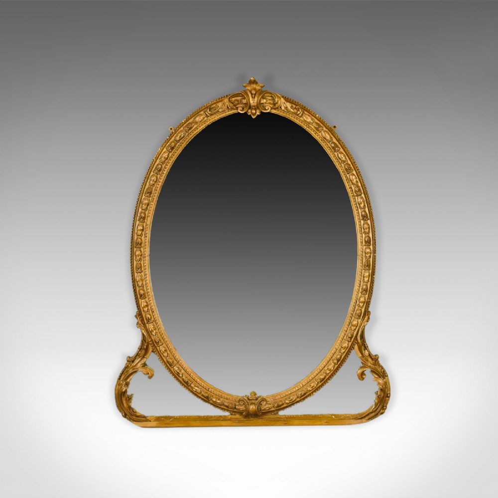 Antique Wall Mirror, English, Victorian, Gilt Gesso, Overmantel, Circa 1850