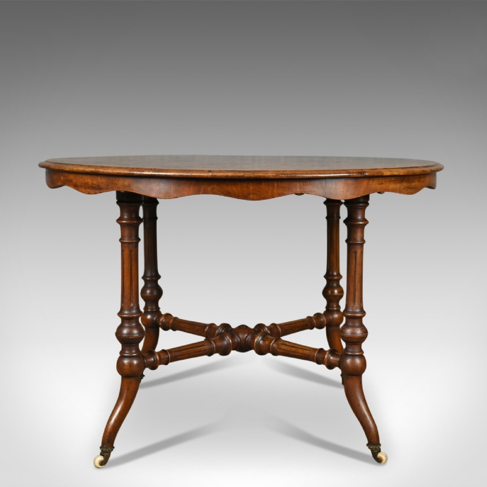 Antique Centre Table, English, Victorian, Circular, Burr Walnut, Tea, Side c1870