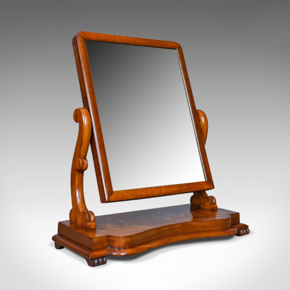Antique Platform Mirror, Flame Mahogany, English, Victorian, Vanity, Circa 1870