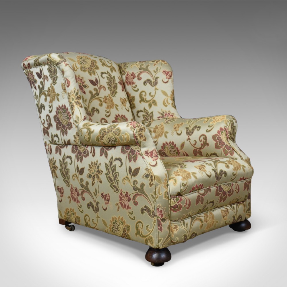 Antique Wing Back Armchair, English, Victorian, Deep, Club Chair, Circa 1900