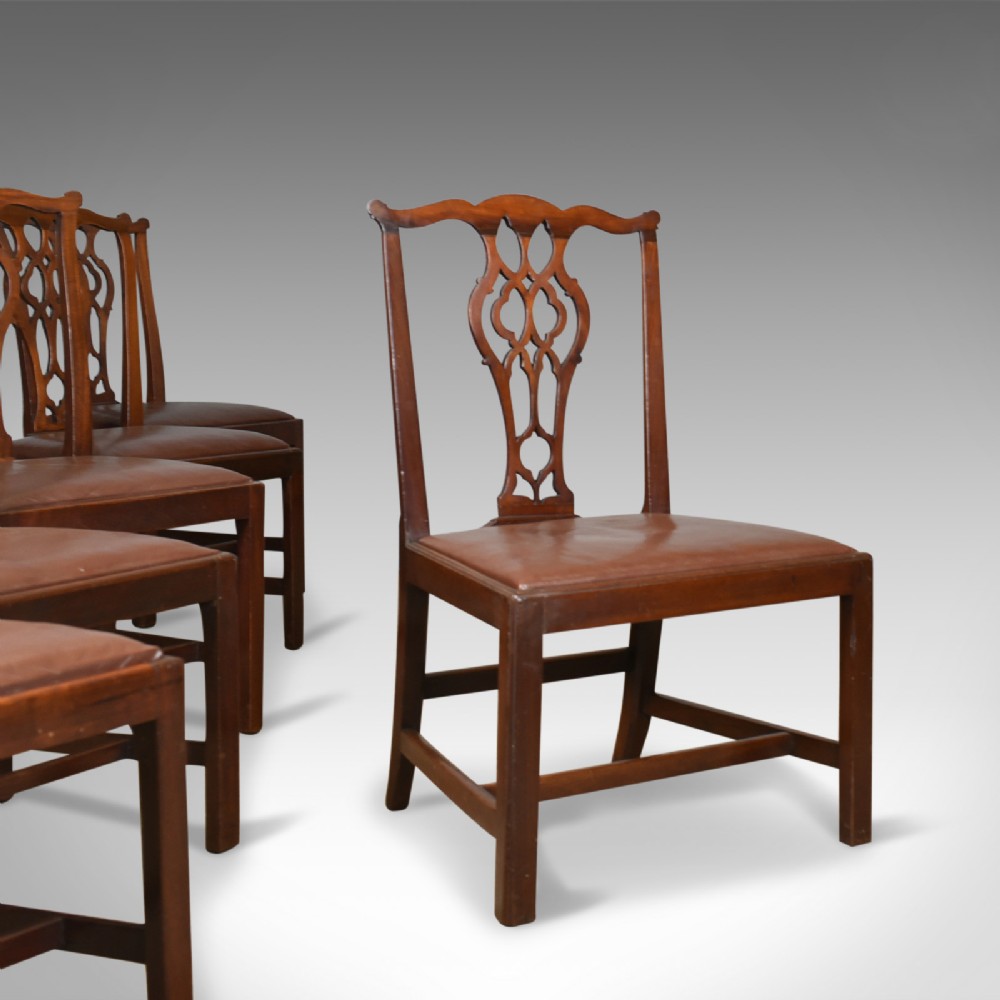 Set of Six Antique Dining Chairs, Mahogany, English, Georgian, Chippendale c1800