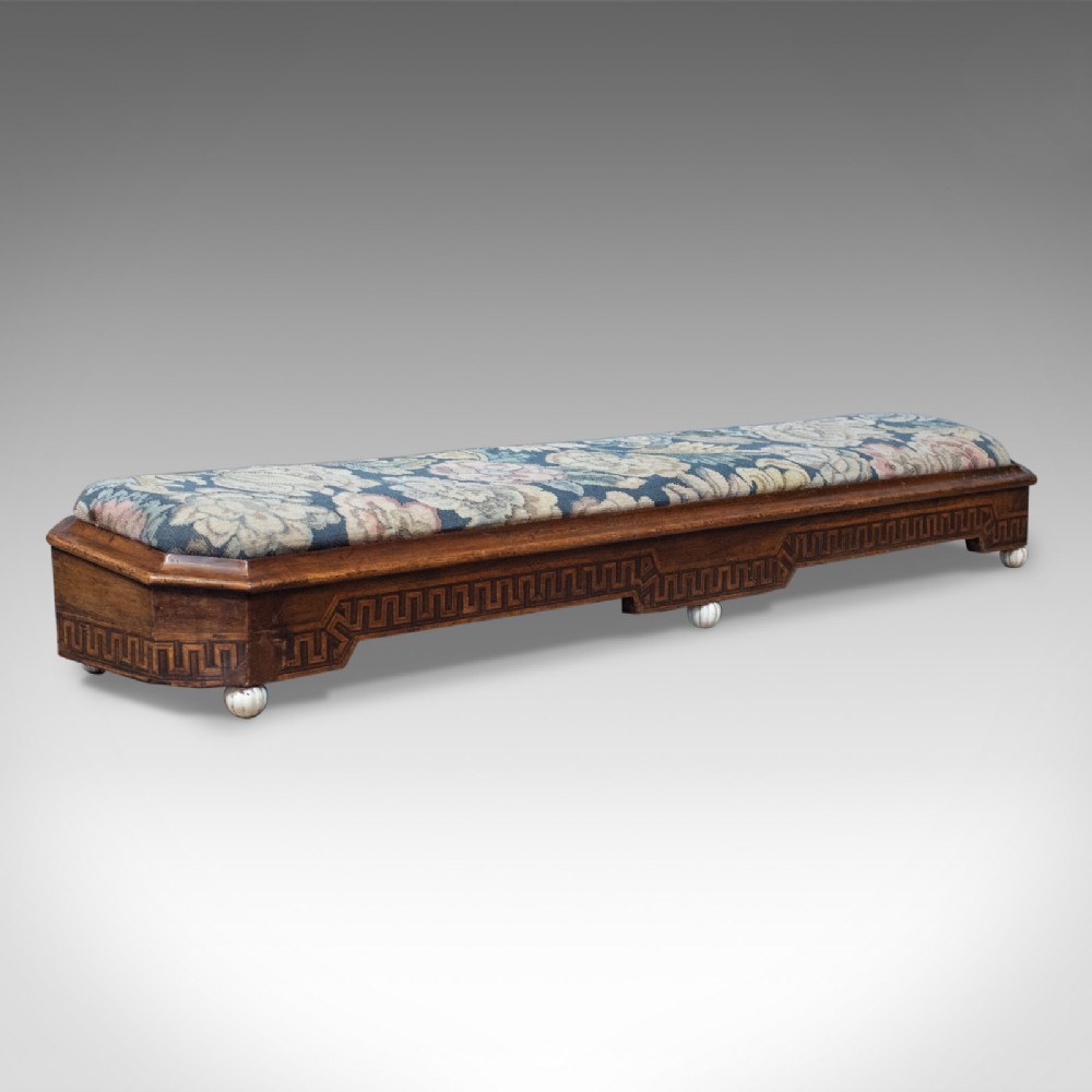 Antique, Carriage Stool, Long, Victorian, Footrest, Walnut, Needlepoint c1860
