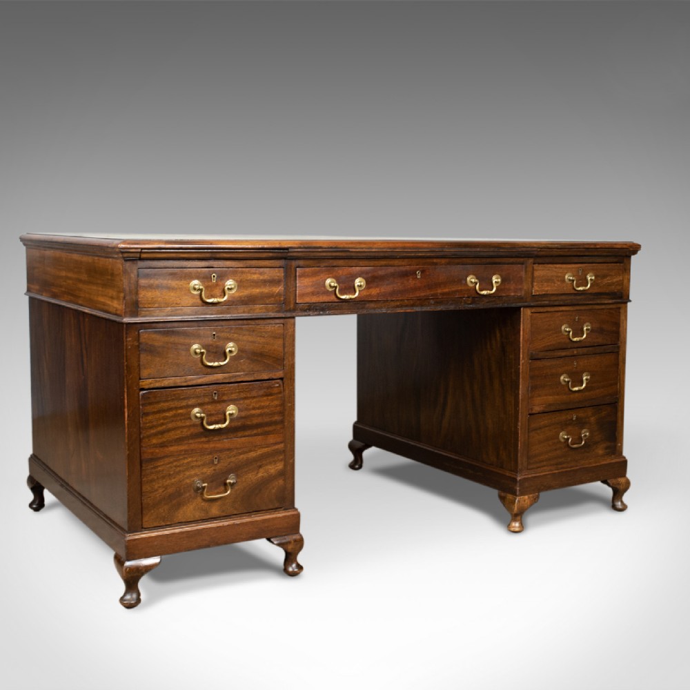 Large Antique Pedestal Desk, English, Edwardian, Mahogany, Circa 1910