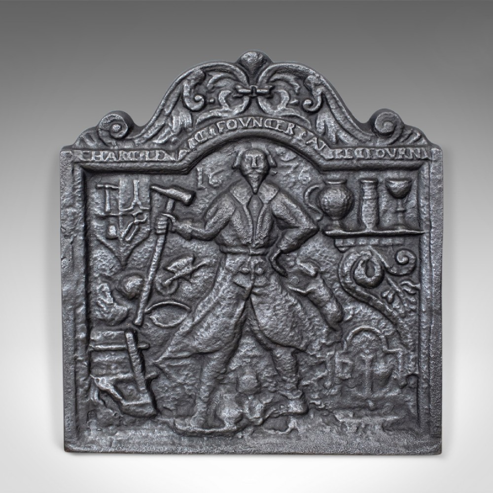 Antique Fire Back, English, Victorian, Cast Iron, Plate, 19th Century Circa 1900