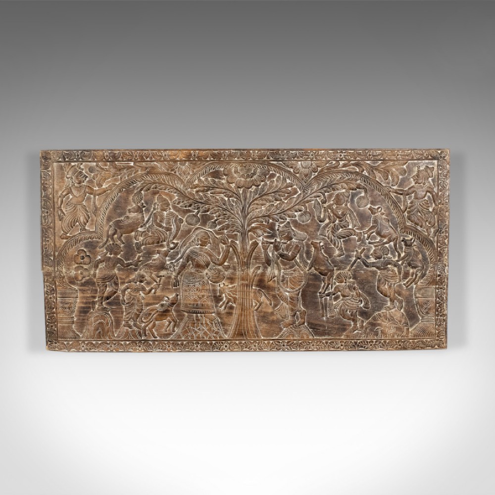 Large 6 Foot Antique Carved Panel, Indian, Decorative Art, Victorian, Circa 1900