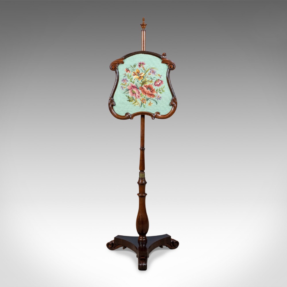 Antique Pole Screen, English, Regency, Fire Screen, Needlepoint Panel Circa 1820