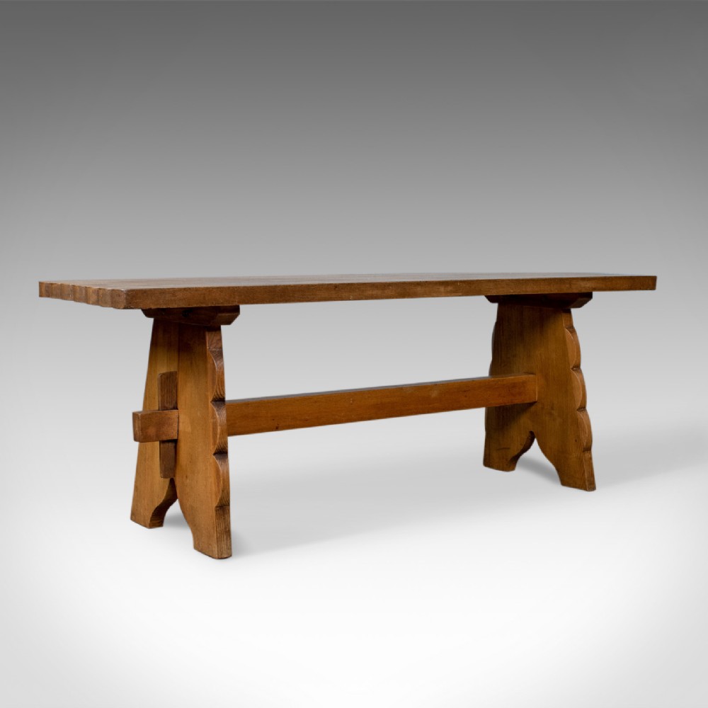 Arts & Crafts Oak Bench, English, Early 20th Century, Two Seat Form