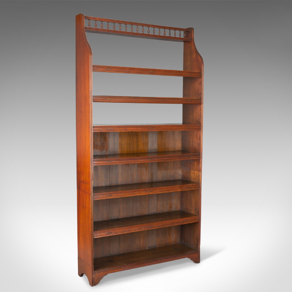 Antique Open Bookcase, Tall, English, Walnut, Book Shelves, Edwardian Circa 1910