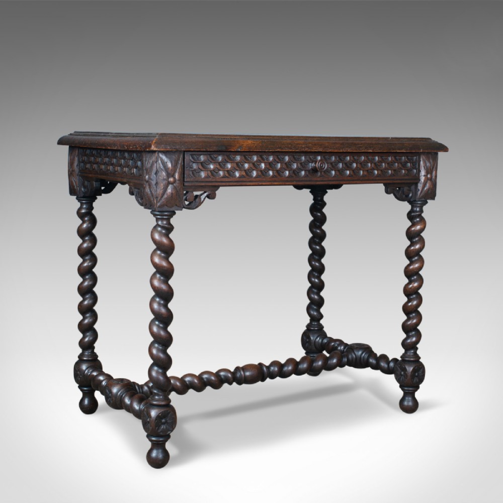 Antique Table, Scottish, Oak, Carved, Barley Twist, Side, Circa 1880