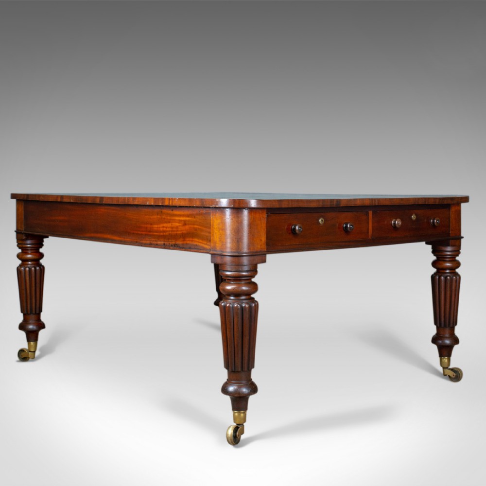 Antique Library Table, English, William IV, Mahogany, Cartographers, Circa 1835