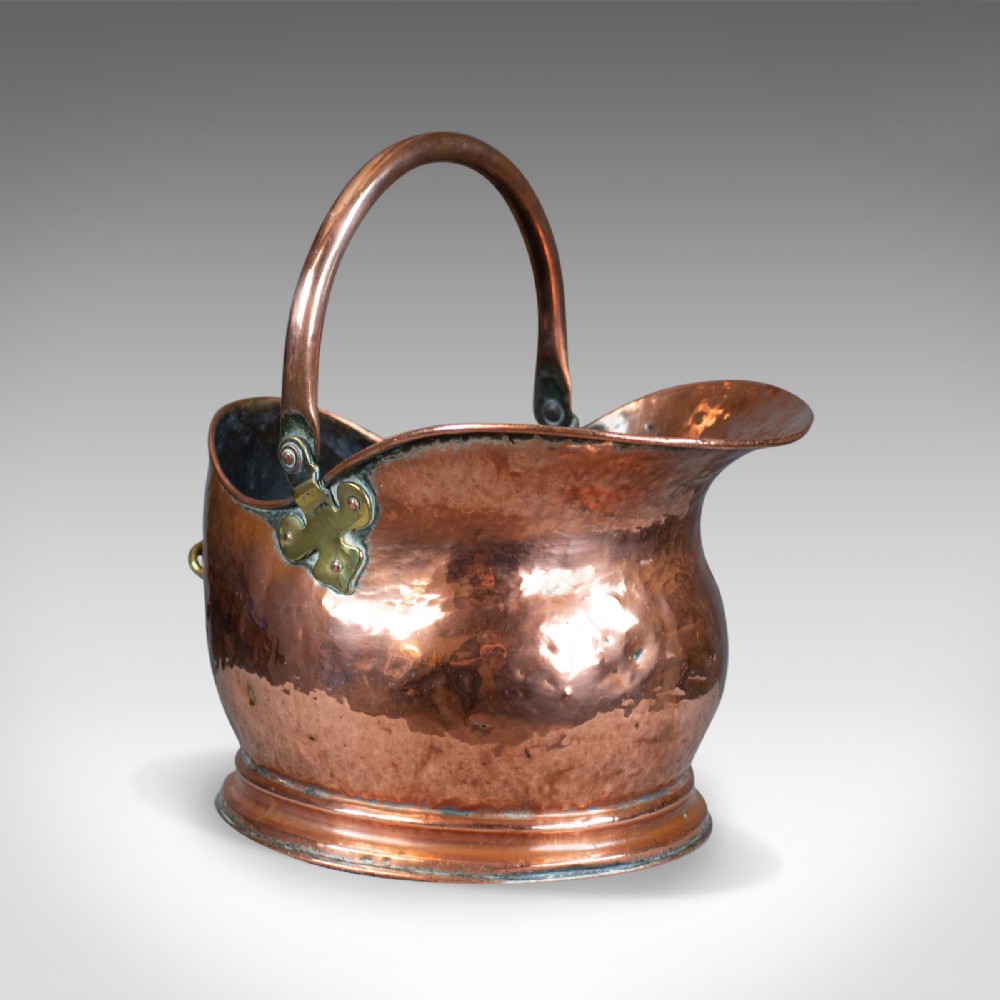Antique Copper Coal Bin, Fireside, Scuttle Bucket, Percy Metal Works London 1929