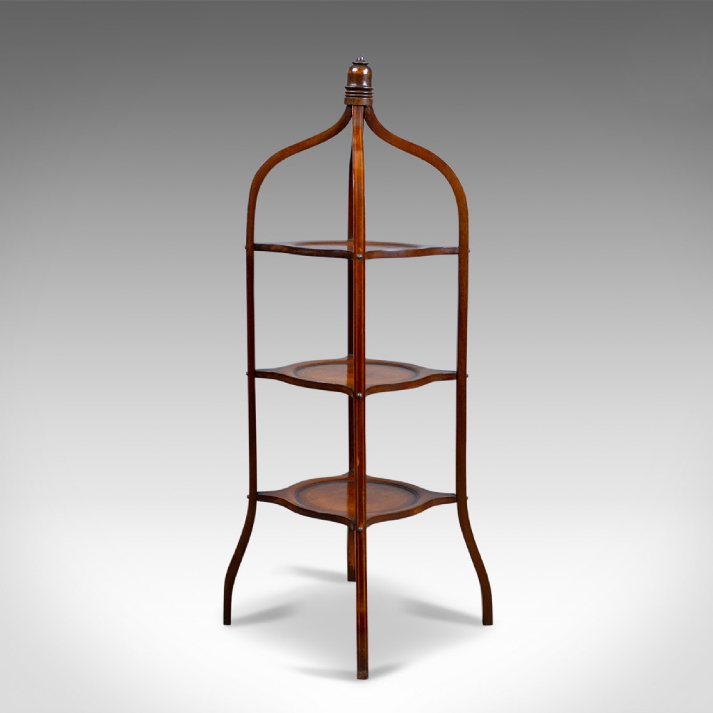 Antique Cake Stand, English, Edwardian, Mahogany, Three Tier, Plate, Circa 1910