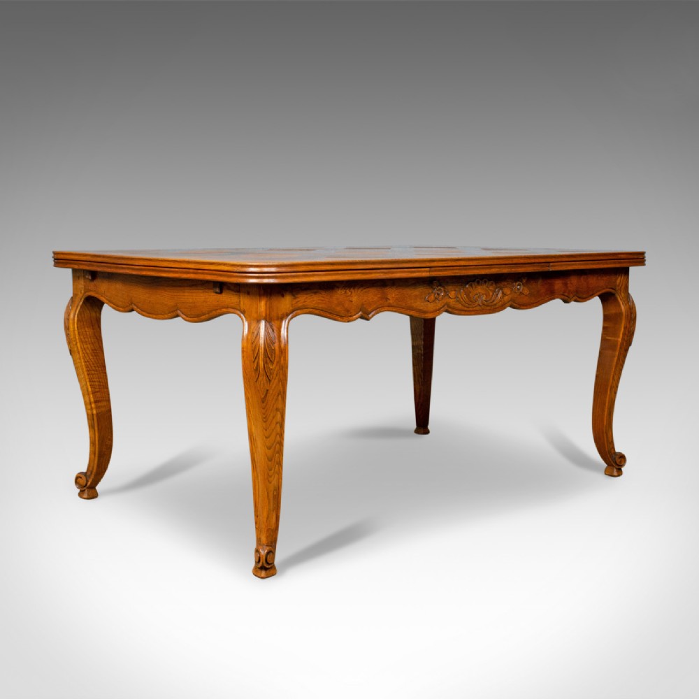 Antique Dining Table, French, Extending, Draw Leaf, Oak Parquet, Seats Ten c1910