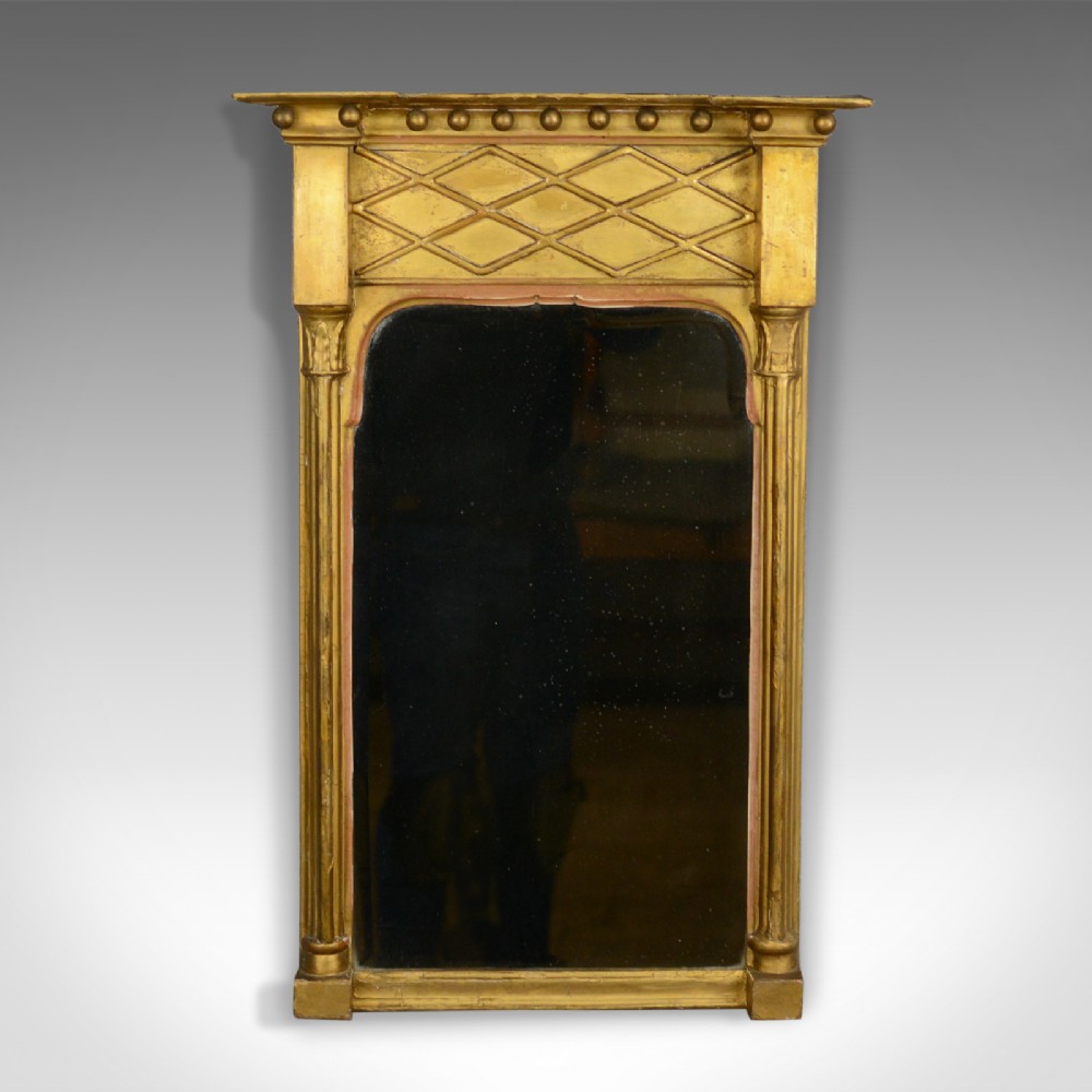 Antique Pier Mirror, English, Regency, Giltwood, Gesso, Wall, Circa 1820