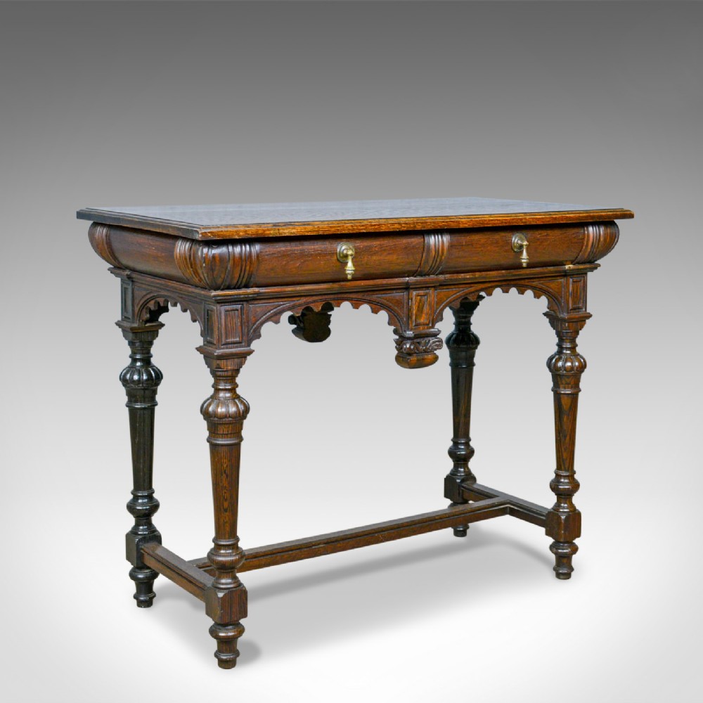 Antique Console Table, Irish, Oak, Side, Carved, Late 19th Century, Circa 1880