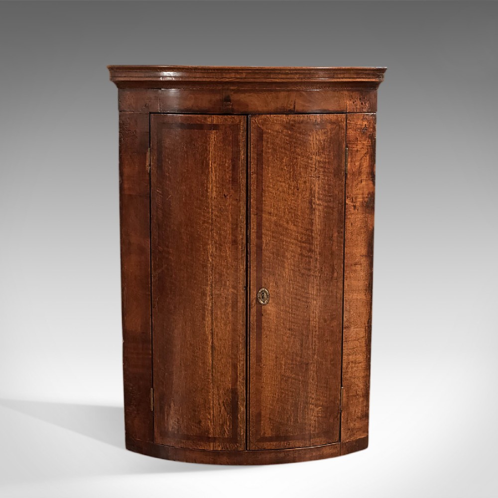 Antique Corner Cabinet, Georgian Hanging Bow Front Cupboard, English Oak c.1780