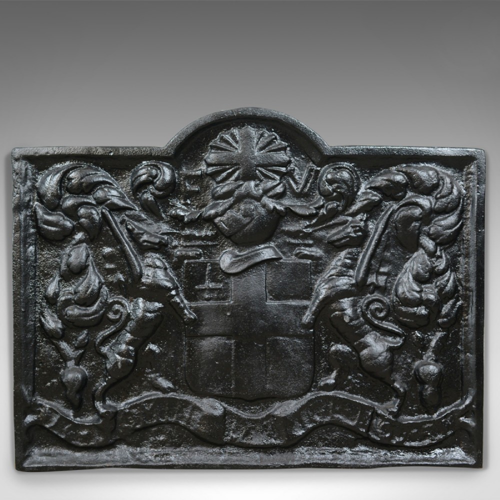 Cast Iron Fire Back, Early 20th Century, Coat of Arms, English, Heavy