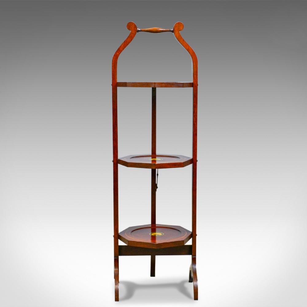 Antique Folding Cake Stand, English, Edwardian, Mahogany, Three Tier, Circa 1910