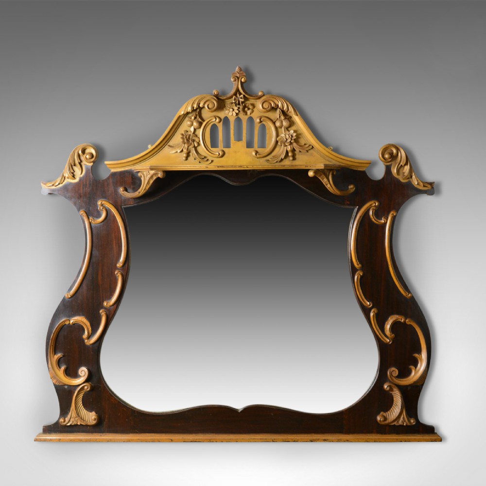 Large French Rococo Revival Overmantel Mirror, Hall, Ebonsied, Giltwood c.1910