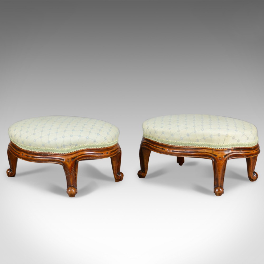 Pair of Antique Foot Stools, English, Victorian, Carriage Rests, Walnut, c.1890