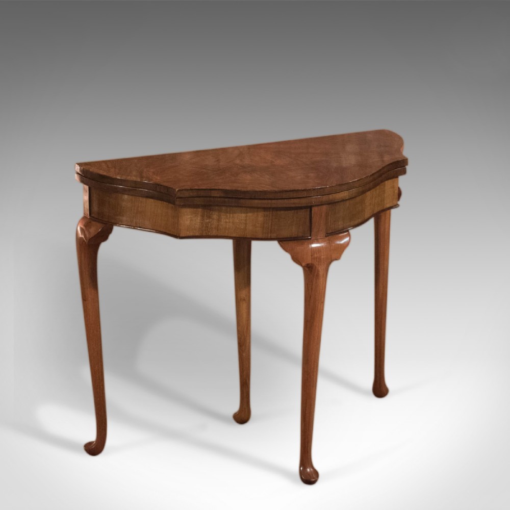 Antique Fold Over Card Table, Edwardian, Walnut, Side, Lamp, Games, c.1910