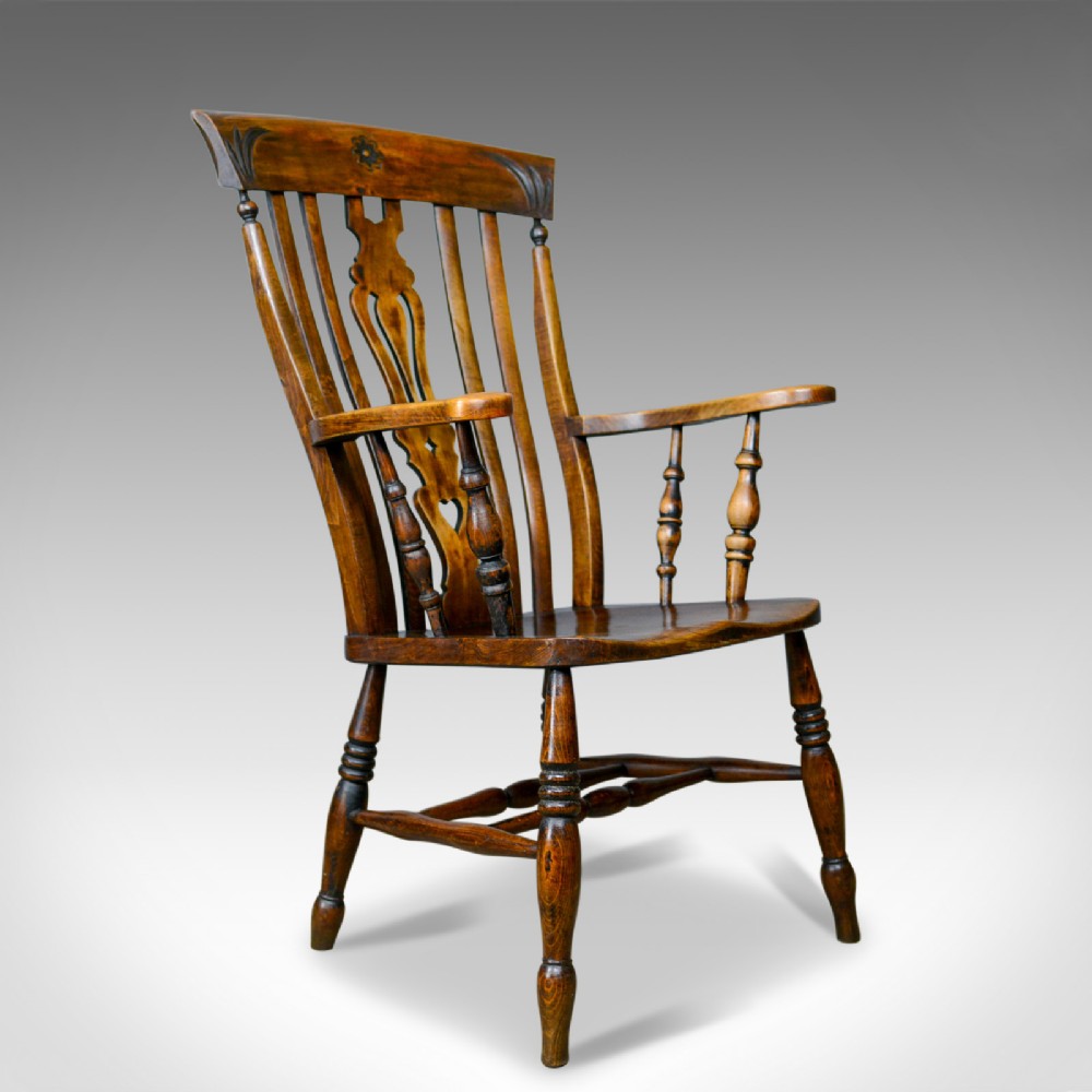 Antique Elbow Chair, Edwardian, Country Kitchen, Windsor Armchair, Circa 1910
