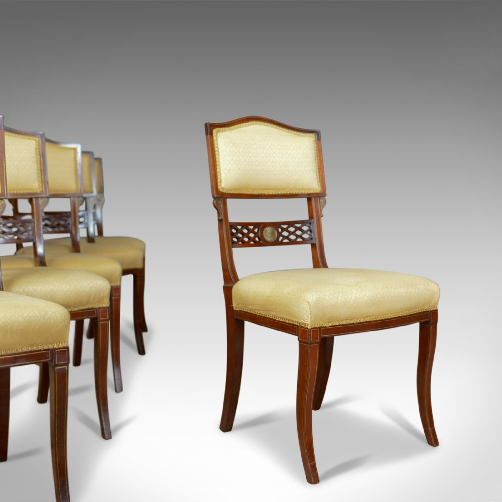 Set of Six, Antique, Dining Chairs, English, Regency, Mahogany, Circa 1820