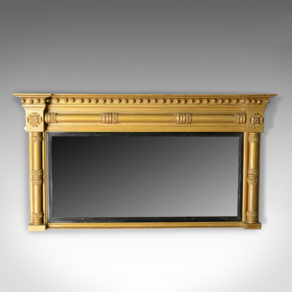 Antique Overmantel Mirror, English, Georgian, Giltwood Gesso, Wall, Circa 1800